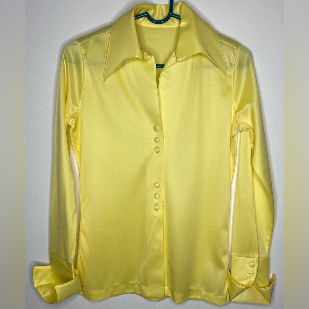 Vintage Yellow Satin Women's Long Sleeve Top Size S-M